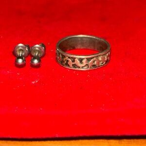 Vintage sterling silver size 6 1/2 ring and two silver stud earrings